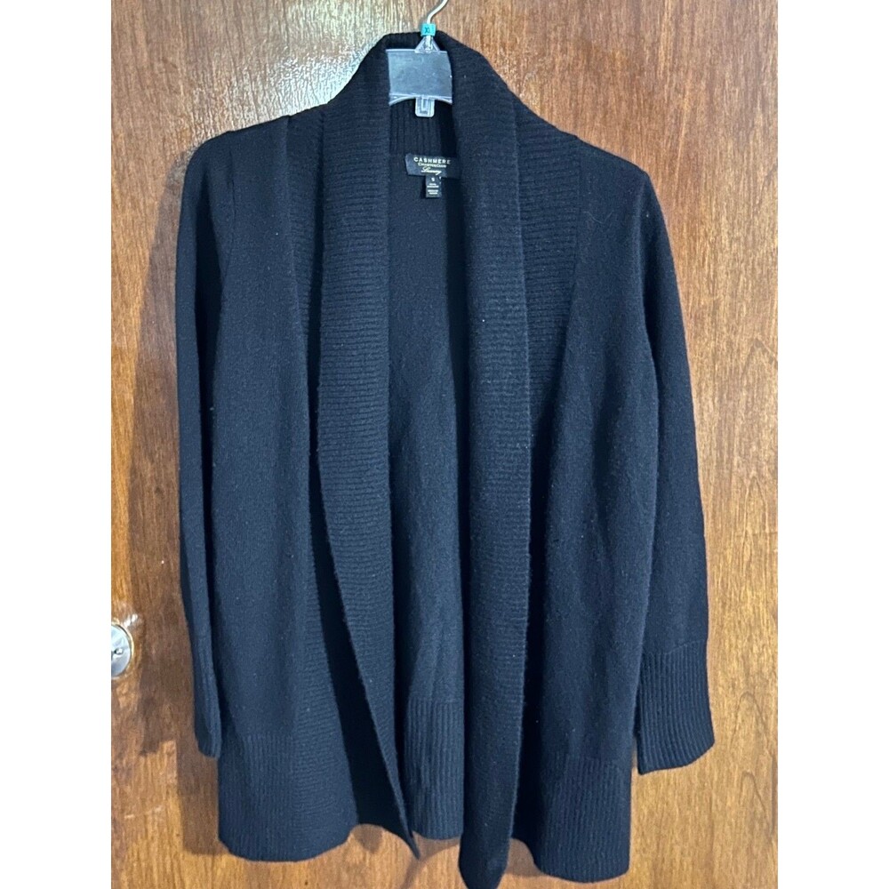 Charter Club Luxury Women's sz S 100% Cashmere Black Open Front Cardigan